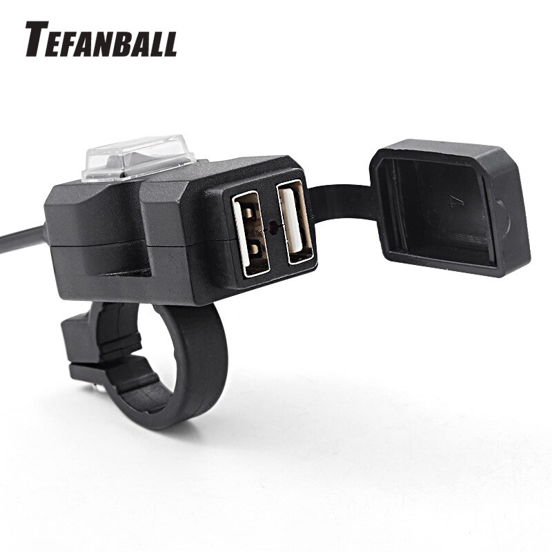 Motorcycle USB Socket for Phone GPS Motorbike Handlebar Charger 5V 1A/2.1A Adapter Power Supply Socket Waterproof Dual USB Port