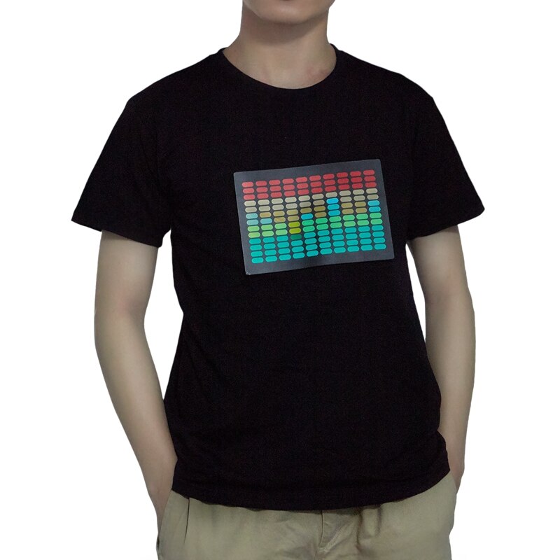 Men Sound Activated Led T-Shirt Light Up Flashing Rock Disco Equalizer Short Sleeve Led T Shirt M