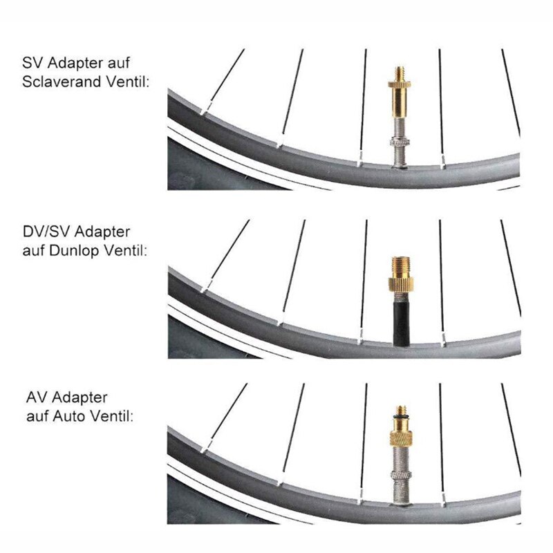 Lot de 14 embouts de conversion de valve de vélo, adaptateur de valve presta vers schrader, aiguilles de pompe à vélo sv av dv, convertisseur de valve de vélo