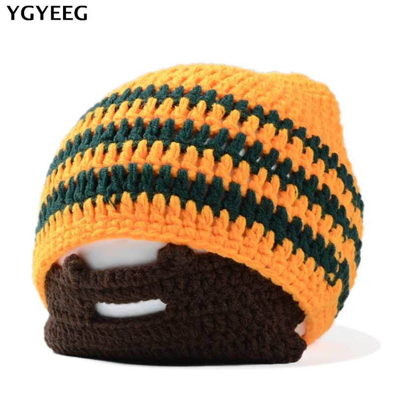 YGYEEG warm Herren Schnurrbart Mützen Coole Punk Warme Winter Neuheit Hütte Häkeln Mütze Bart Gesichtsmaske Ski Wärmer Hütte Kappen Patchwork