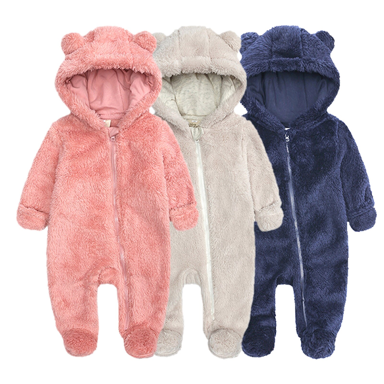 Barboteuse -né bébé garçons vêtements d'hiver polaire combinaison à manches longues solide manteau à fermeture éclair à capuche Outwear bebes 3M-12M