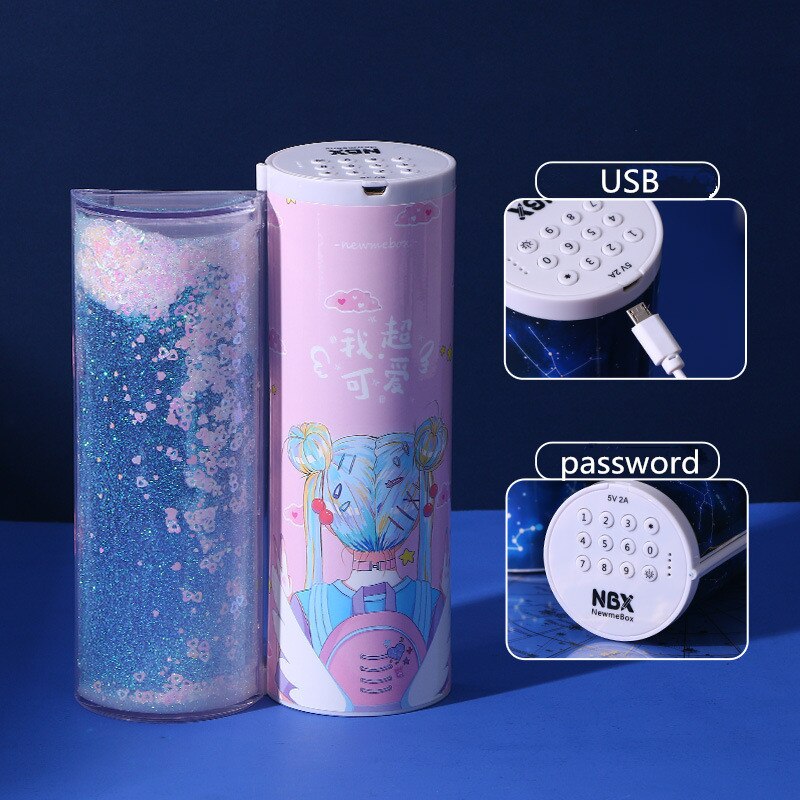 NewmeBox Quicksand translucent pencil case multifunction pencil box Combination lock cute pencil case with calculator pencilcase: 4