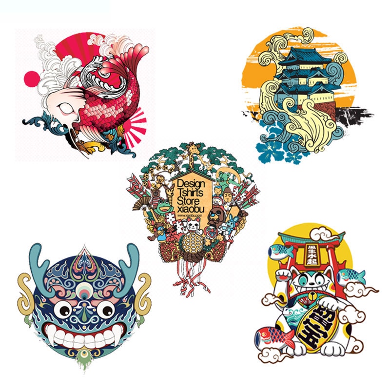 Strijkapplicaties voor dieren in chinese stijl, patches voor kleding, stickers op kleding, warmteoverdracht, applicaties, doe-het-zelf, applicaties, strepen, g