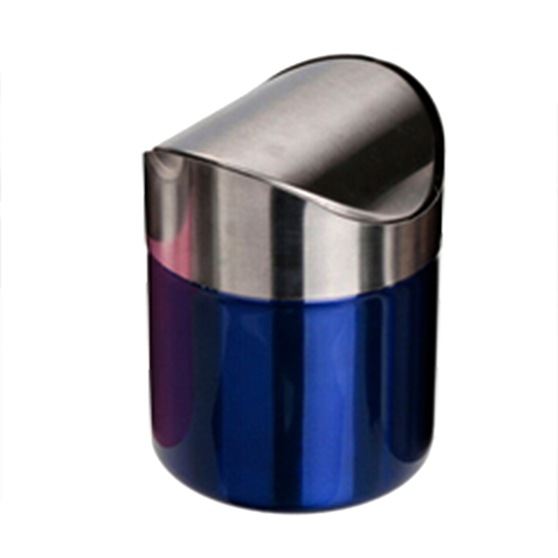 Stainless Steel Trash Bin 1.5L Mini Car DustBin Swing Lid Kitchen Worktop Waste Rubbish Trash Can