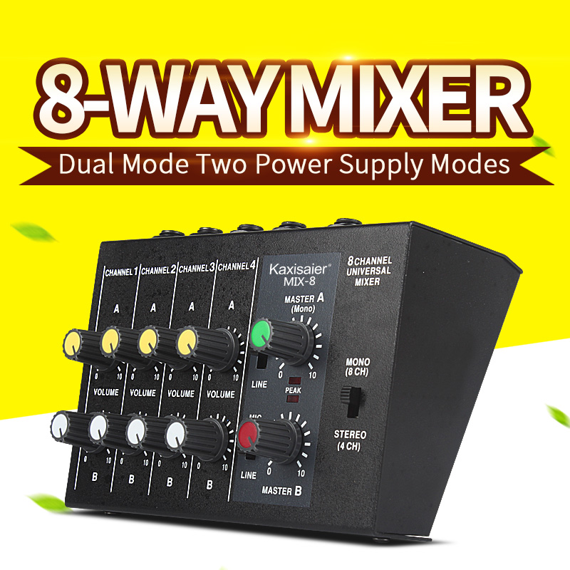 K-lied Zwarte MIX-8 Reverberator 8-way Reverberator Mini-kabel Mixer Mixer Mixer Microfoon Expander galm Microfoon