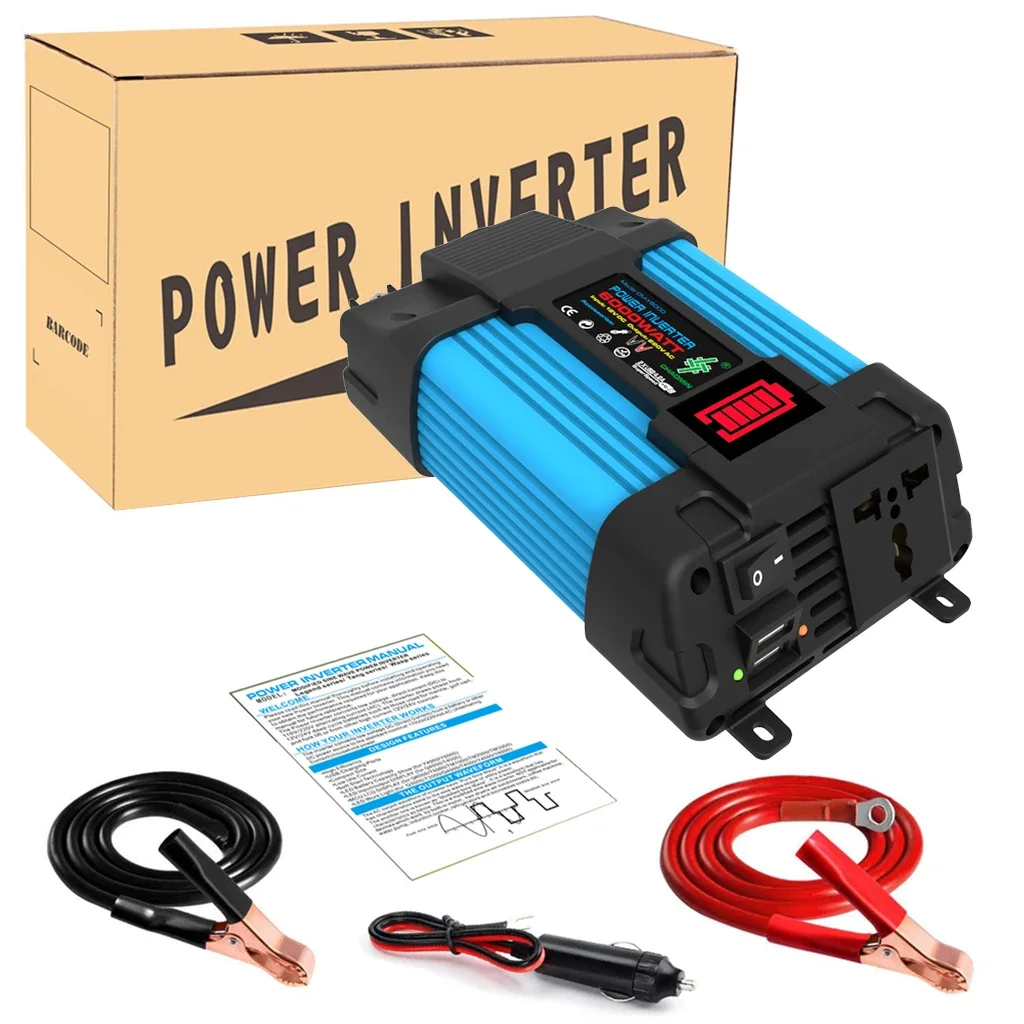 Onduleur 6000W/4000W DC 12V à AC 110V 220V, convertisseur de tension adapté aux tablettes mobiles du matin, panneaux solaires, mini alimentation de voiture: Black