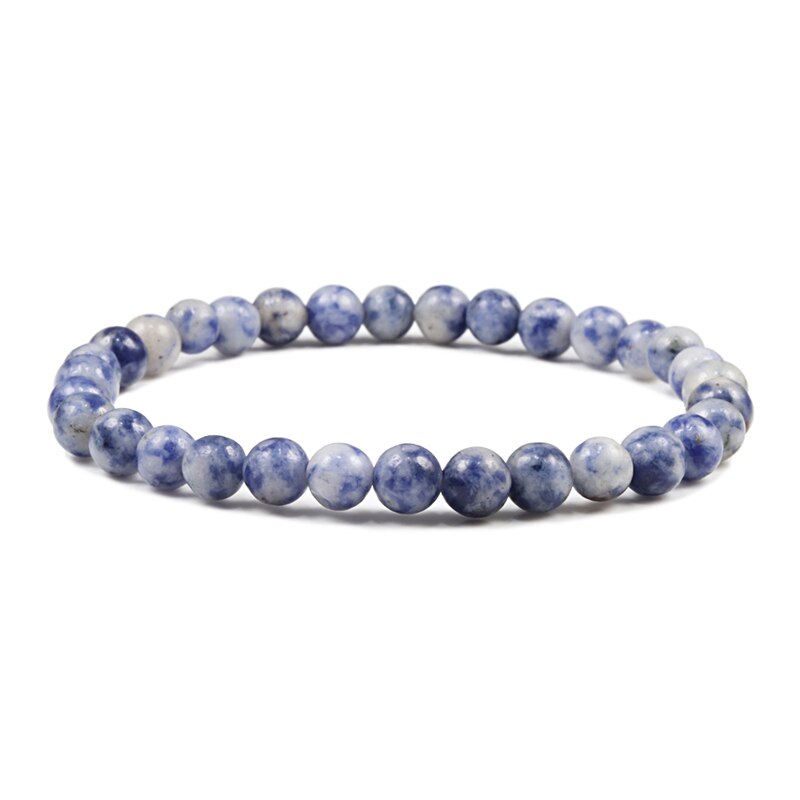 Trendy 6Mm Zwart Wit Kralen Armbanden Natuurlijke Lava Steen Tijgeroog Turkoois Classic Elasticiteit Bangles Voor Vrouwen Mannen Sieraden: White dot blue