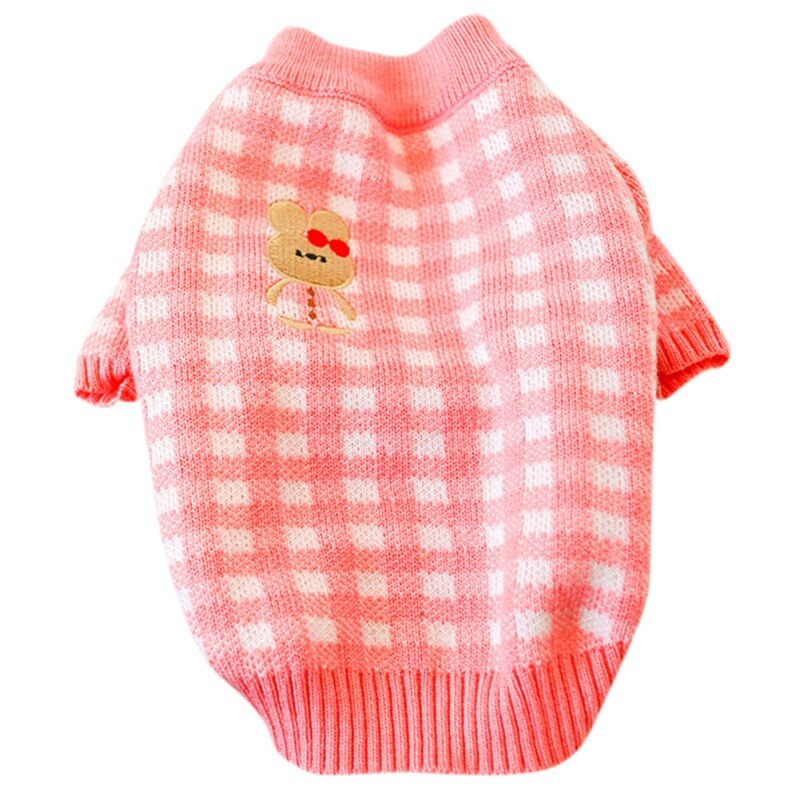 Cute Puppy Plaids Knitwear Sweater Soft Fleece Pet Dogs Winter Warm Clothes For Small Medium-Sized Dogs Chihuahua Pet Clothing: Pink / XS