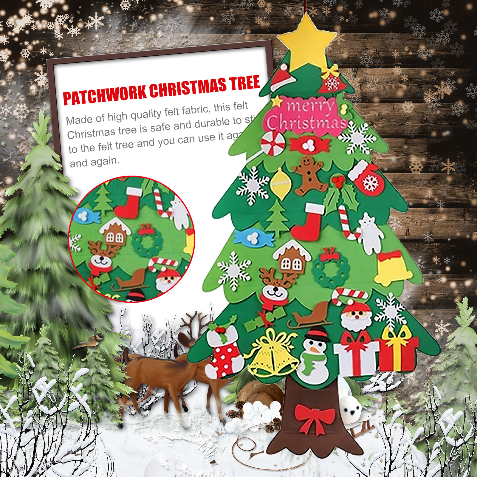 Kids DIY Felt Christmas Tree Christmas Decoration for Home Year Xstmas Decor Removable Felt Hanging Ornaments