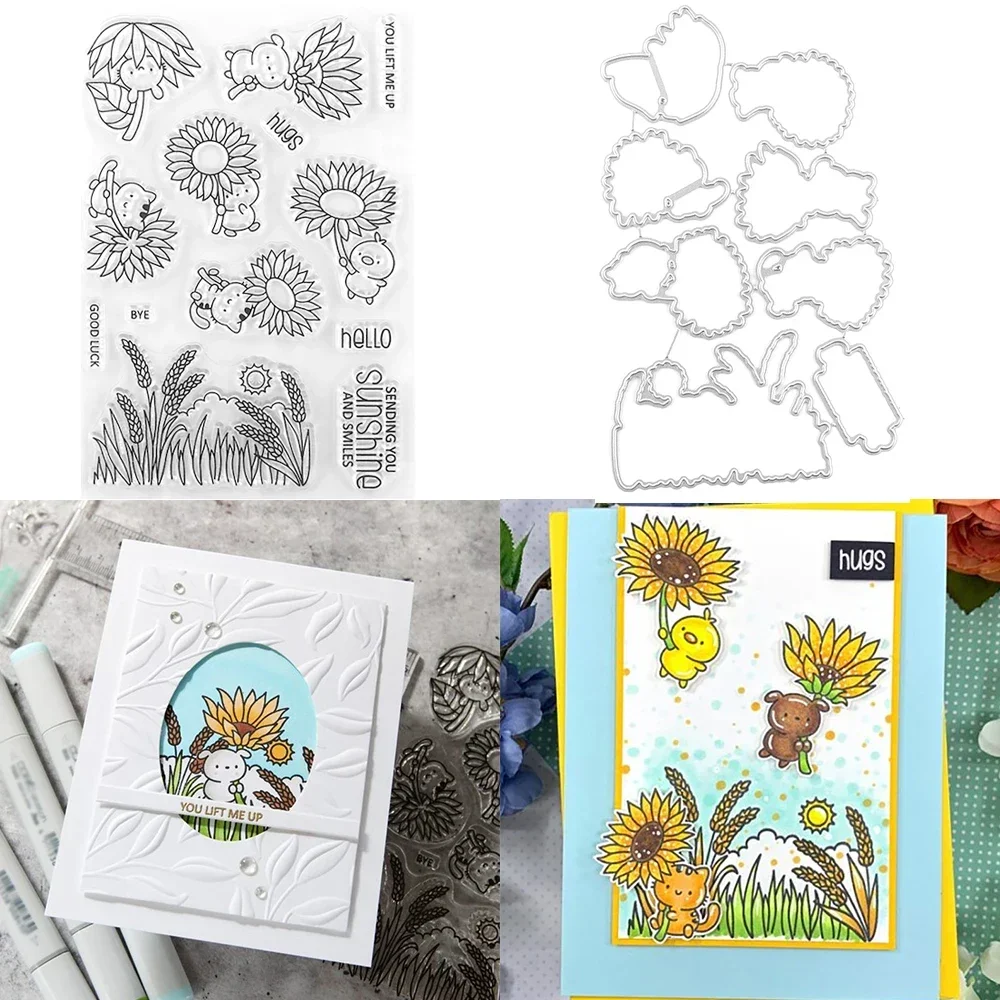 Ballonbos Sea Whale Peckish Knuffels Stempels en Stansmessen Zonnebloemen Alle Ingebouwde Stempel Voor DIY Scrapbooking Kaarten Maken: lichtgroen