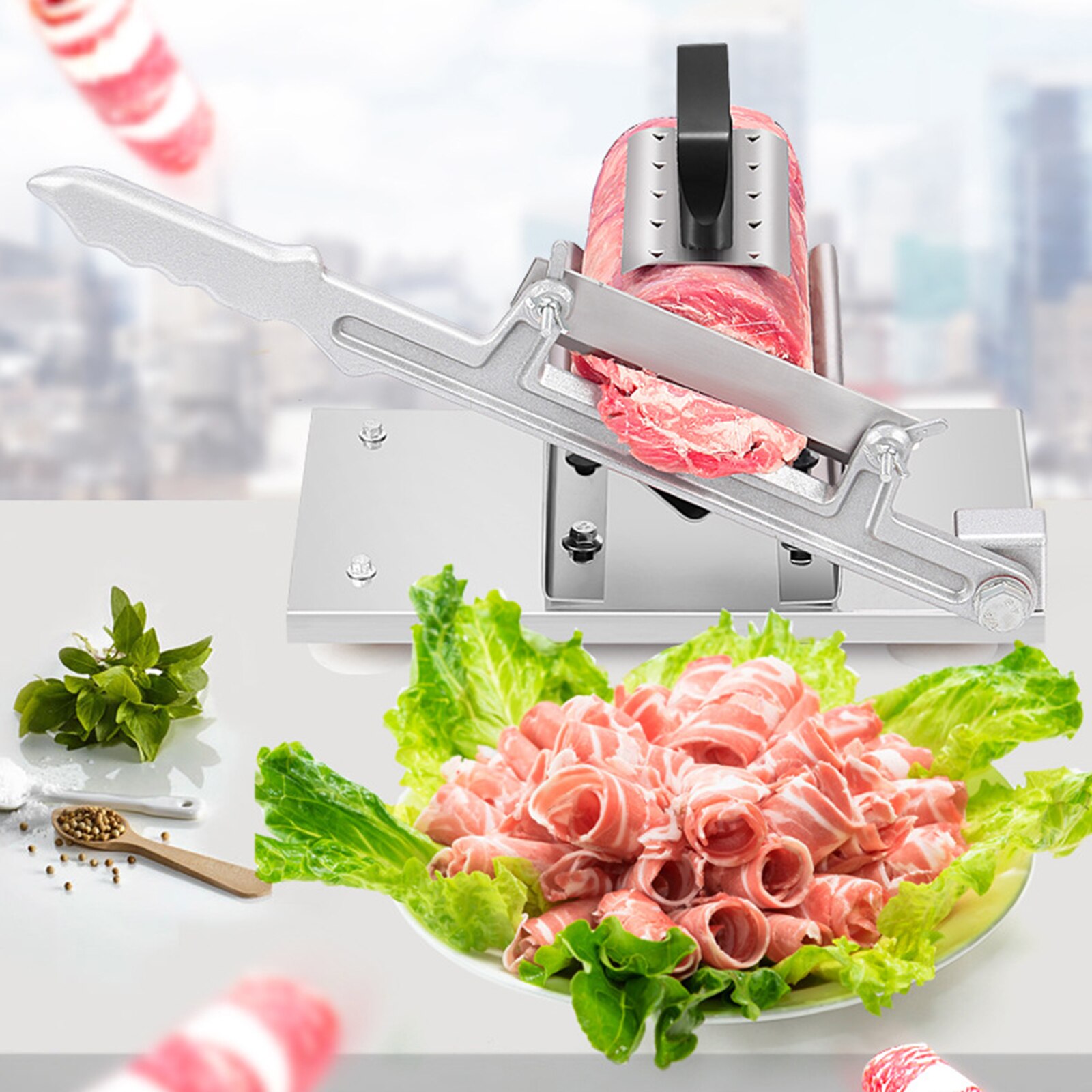 Manual Meat Slicer Chicken Duck Fish Lamb Meat Chopper Slice Cutting Machine, 0.3-8mm Adjustable