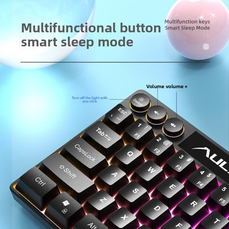 AULA F3061 Wired Mini Mechanical Keyboard 61 Key Simplified Layout Multi-function Button Ergonomics RGB Office Gaming Keyboard