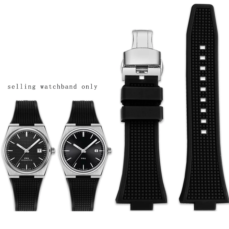 Erhöhtes Silikonarmband für TISSOT PRX Super Player T137.407/410 Serie, weißes, leuchtendes Silikon-Uhrenarmband für Herrenarmband: Silber weiß