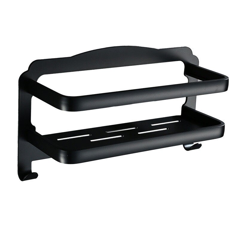 Badeværelseshylde aluminium brusebad shampoo sæbe kosmetisk hjørnehylder badeværelse opbevaring organizer rack sort mat med kroge hylde: Default Title