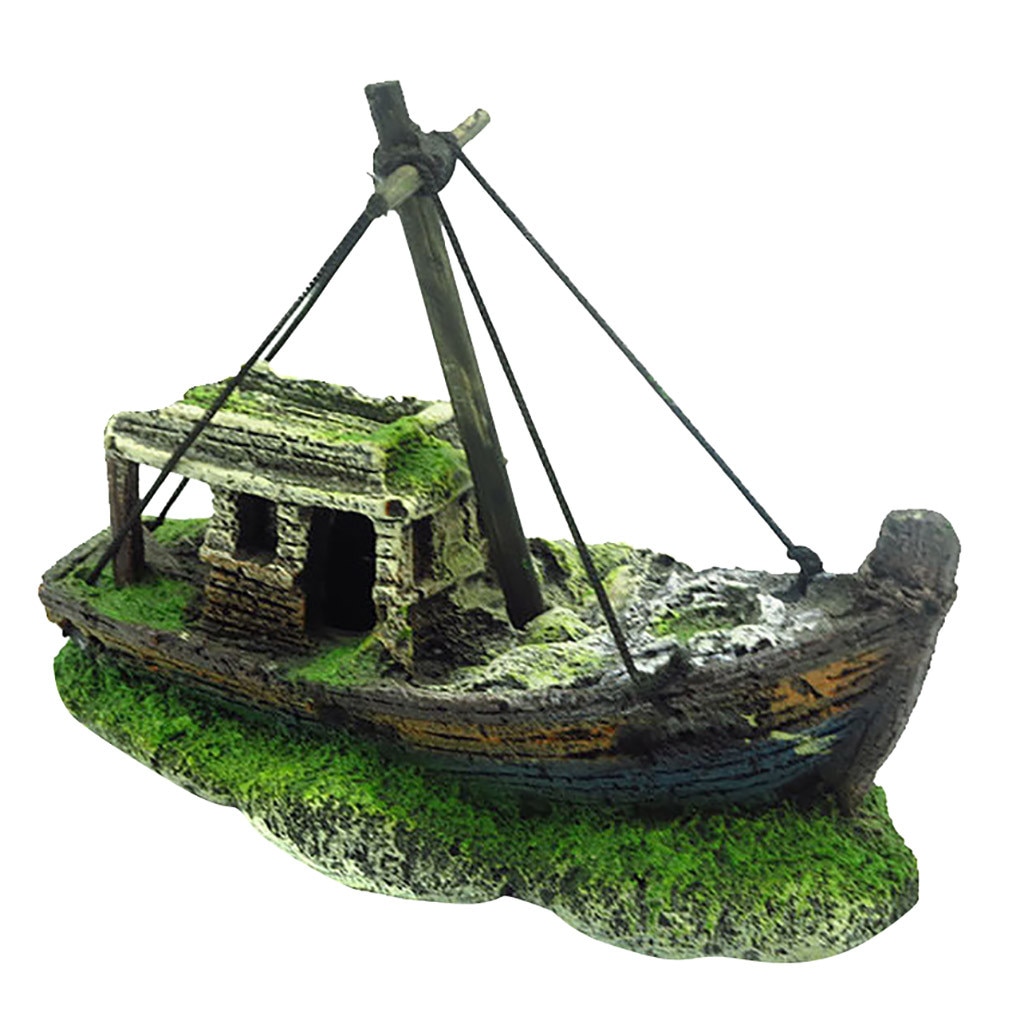 Small Landscaped Aquarium Pirate Fish Tank Boat Artificial Ornaments Viewfinder Glass House Resin Wreck Pirate Ship Decor: B