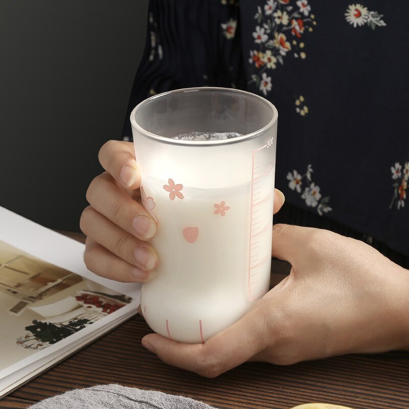 Taza de agua con forma de Pata de Gato para el hogar, dibujo , con escala, jugo, leche, vidrio