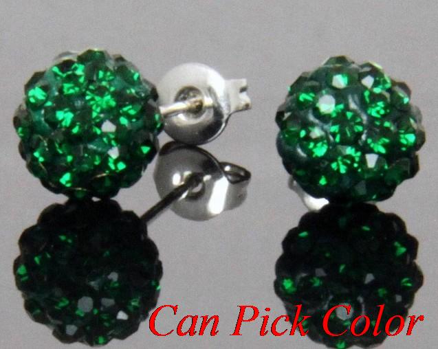 Best 8mm silver-plated earrings, disco tone, crystal ball stud earring, mixed colors, rhinestones: 14