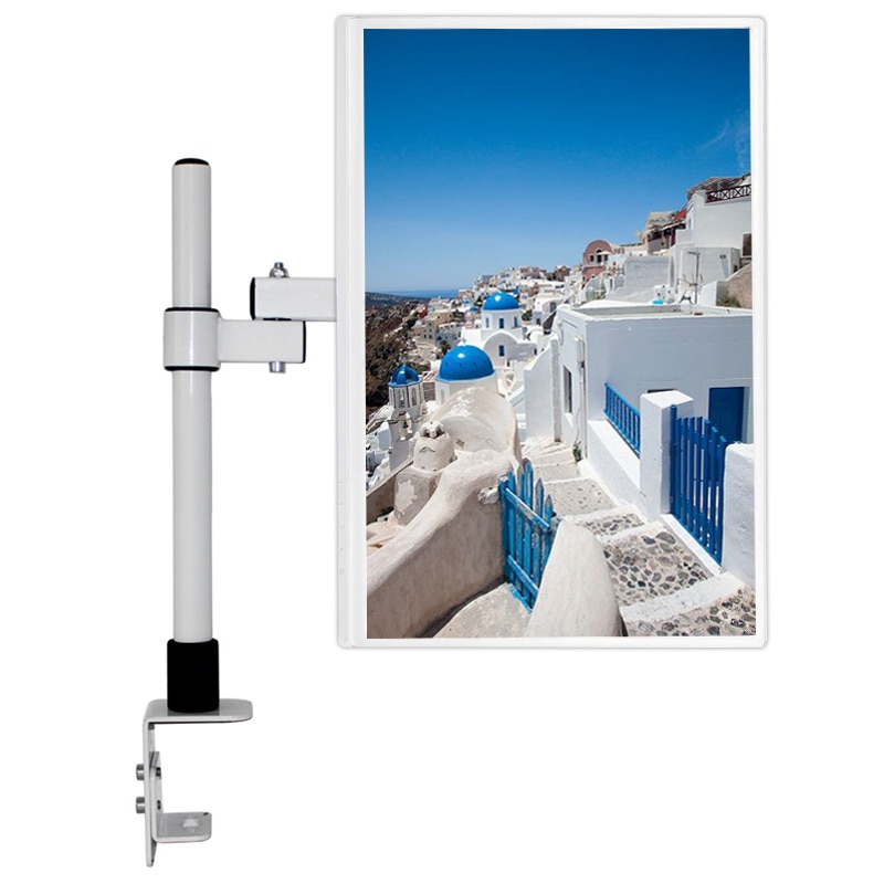 HILLPORT 10-27&quot; Steel Single Arm Lcd Tv Table Mount Tilt 360 Rotate Monitor Desktop Stand Vesa 75 100 Full Motion Bracket White