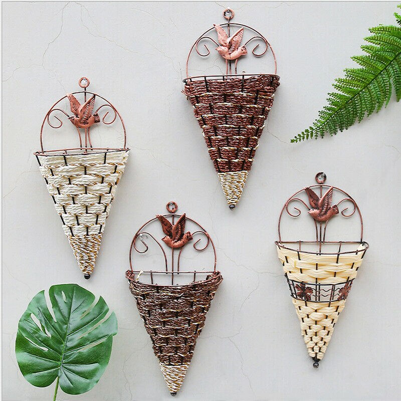 Natural Wicker Hanging Flower Basket Pot Garden Rattan Decor Wall Planter Plant Home Basket Hanging Pot Planter Rattan Vase Box