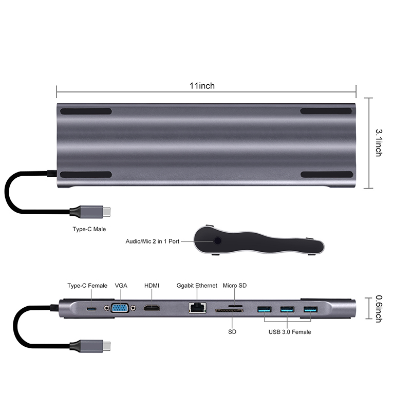 USB-C Hub for MacBook/Samsung Galaxy - HDMI 4K, RJ45, Thunderbolt 3, USB 3.0, Card Reader, PD