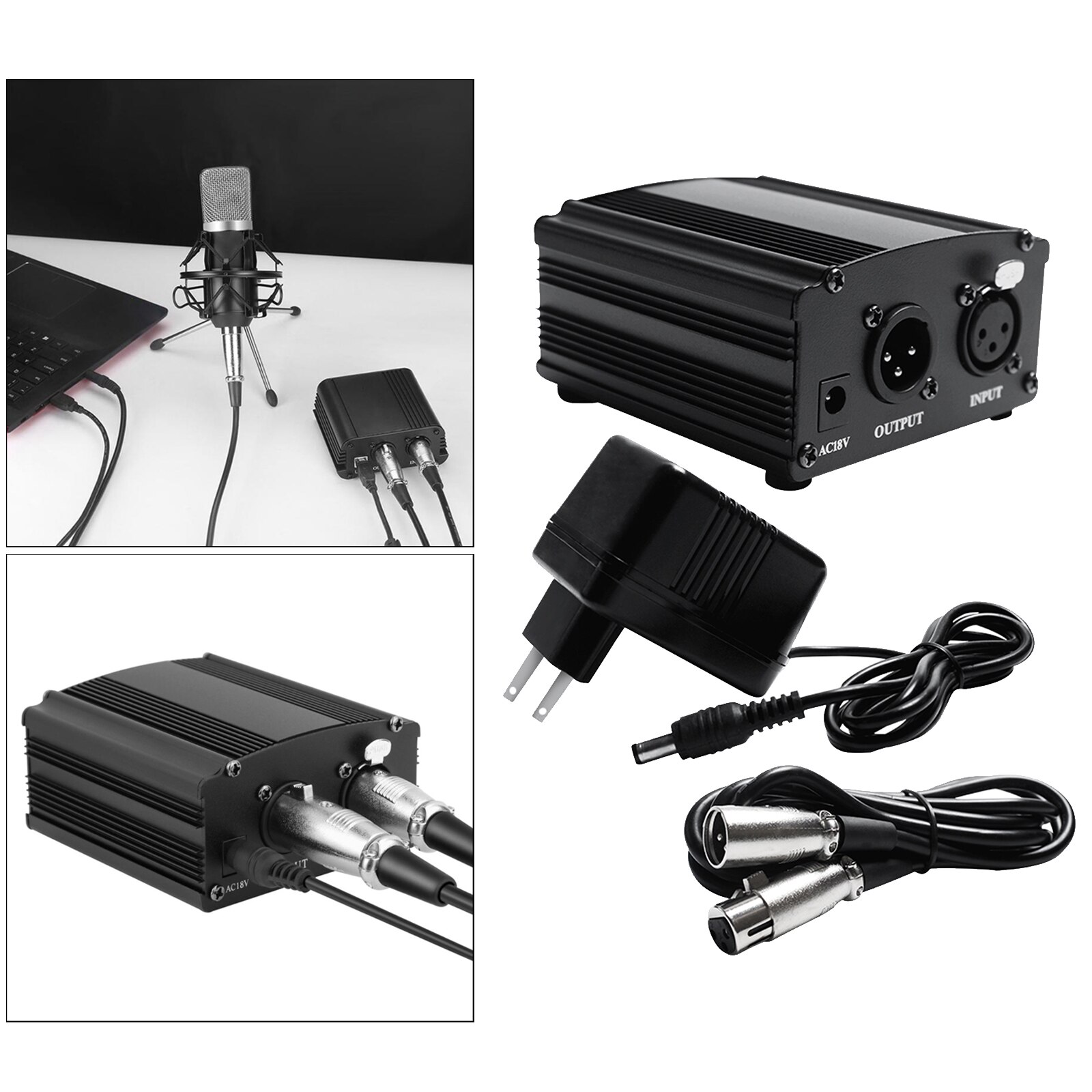 Alimentation fantôme 48V + câble XLR à 3 broches pour Microphone à condensateur, équipement d'enregistrement de musique