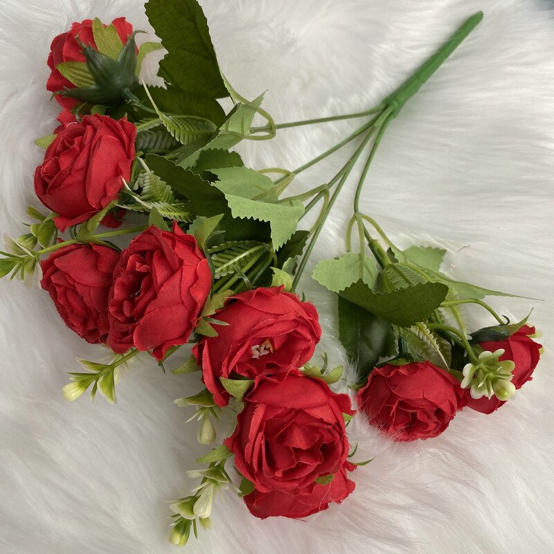 Artificial Silk Peony Gypsophila Bouquet Wedding Bride Holding Flowers Home Living Room Garden Desktop Flower Arrangement Decor: red