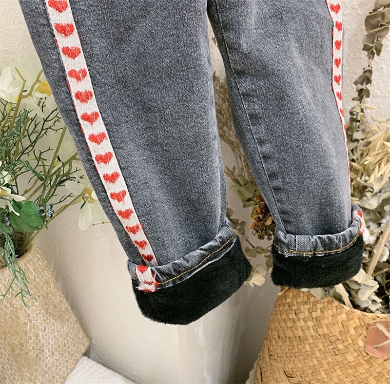 3-7 años de invierno Niña gruesa cálida pantalones vaqueros de lana pantalones de mezclilla para bebés niños pantalones de dos colores
