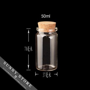 10 stuks/partij 37 x 70 x 27mm 50ml lege glazen flessen met kurk diy transparante glazen potten containers flesjes driftfles wensflessen