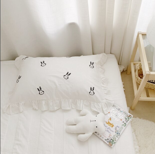 Enfants mignon 100% coton à volants taie d'oreiller solide blanc à volants taie d'oreiller européenne taie d'oreiller protecteur literie 48*74cm: 11