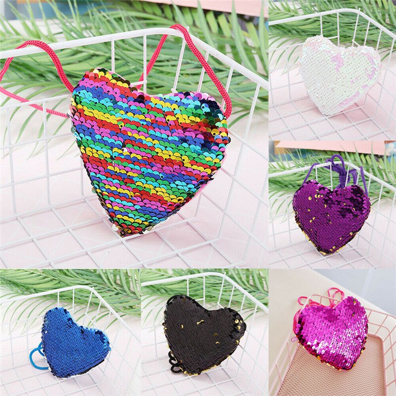 Sequins Loving Heart Kids Coin Purses Girls Mini Messenger Bag Shoulder Bag Ladies Small Sequin Coin Purse Child Bag