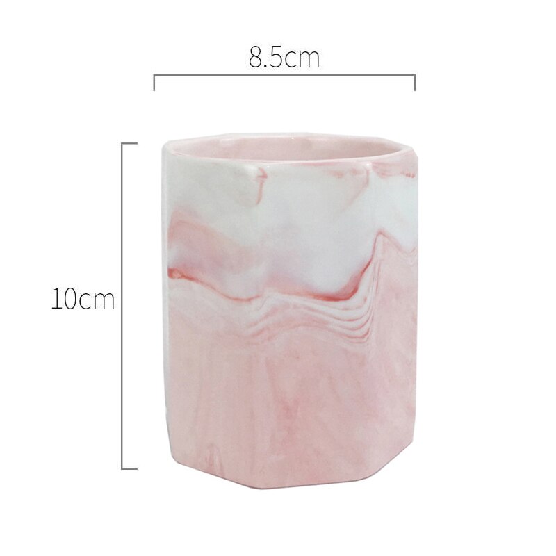 Nordisk stil marmor makeup borsthållare pennhållare skrivbord organiserare keramisk burk förvaringstank dekoration för kontor bord skrivbord: Rosa utan phnom