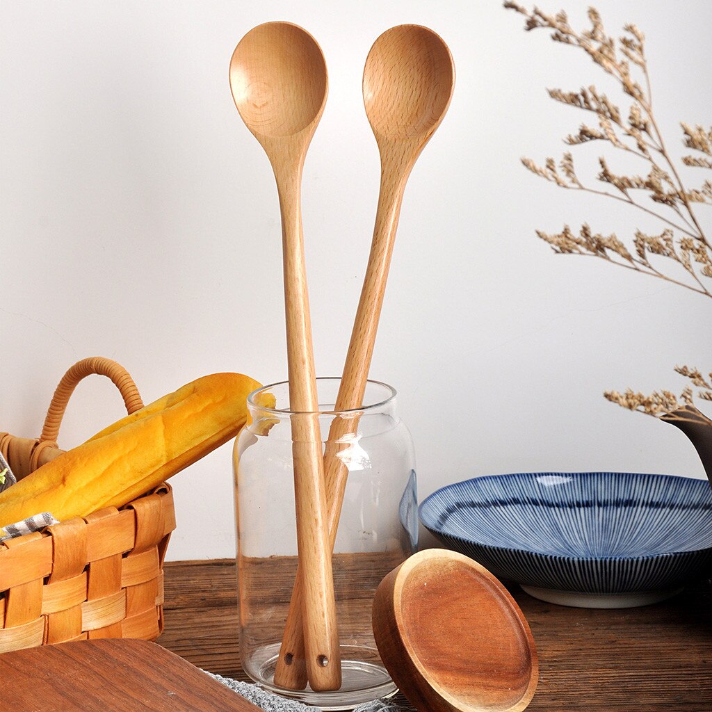 Wooden Stirring Spoon Beech Fruit Enzyme Bucket Kitchenware Extended Spoon Cooking Catering Scoop Cook Tools Mini Small Supplies