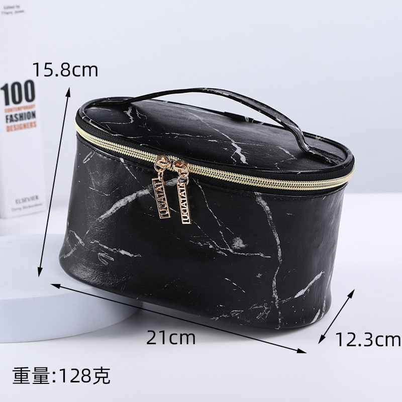 FUDEAM – sac à main de rangement multifonction pour femmes, sac à cosmétiques, motif marbre PU rose, trousse de maquillage imperméable: Black-D