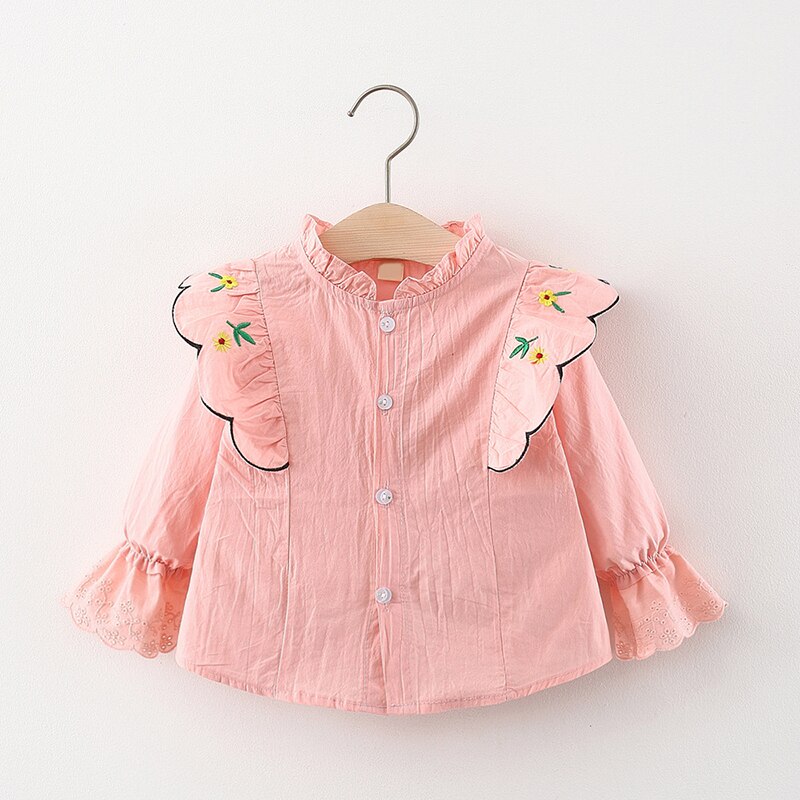 Mädchenblusen, babyblusen mit blumenstickerei, oberteile für kleinkinder, herbstkleidung, langärmeliges, einreihiges t-Shirt für kleinkinder