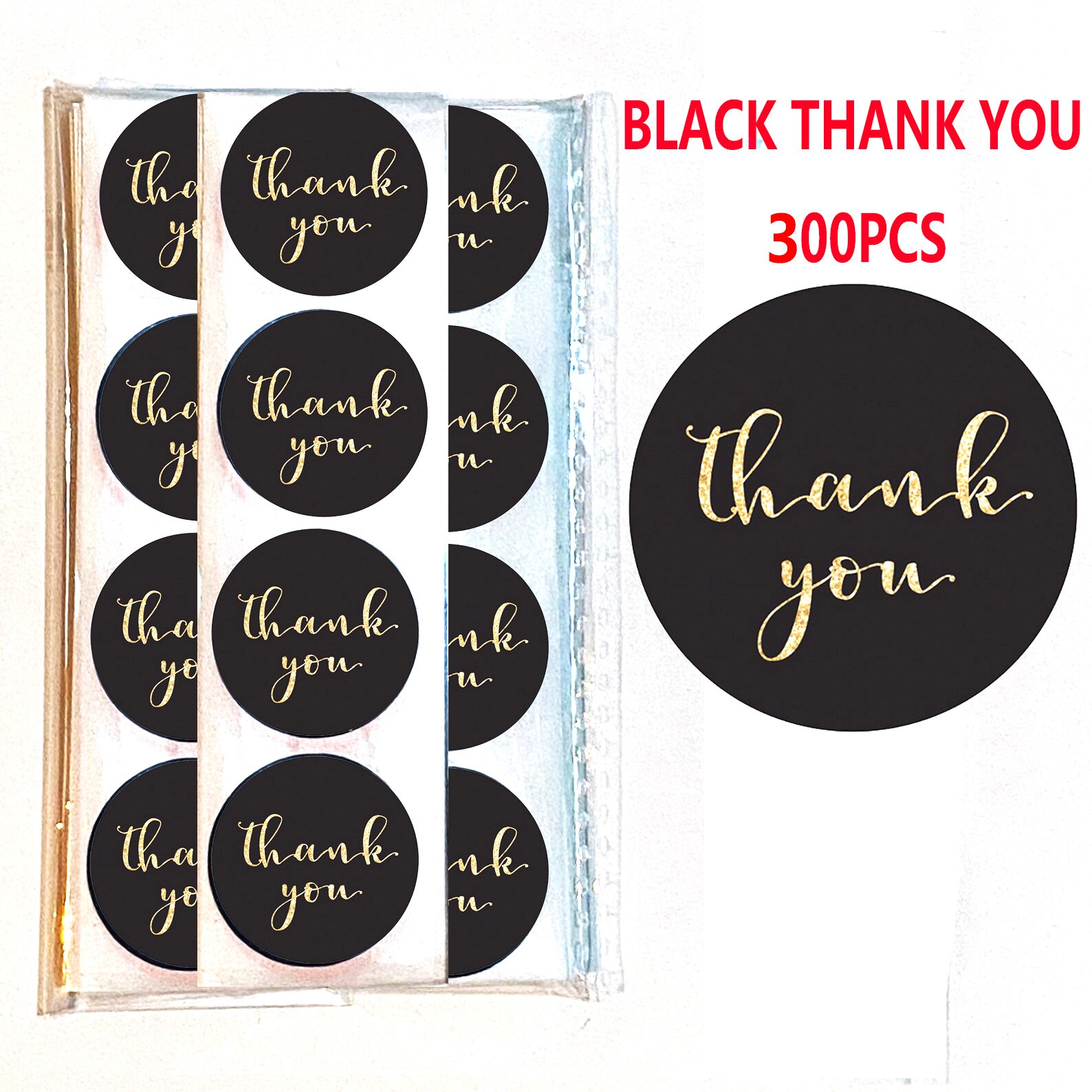 500pcs Thank You Label Sticker Scrapbooking Handmade With Love Envelope Packaging Thank You For Your Order Stickers Business: 300pcs black ty