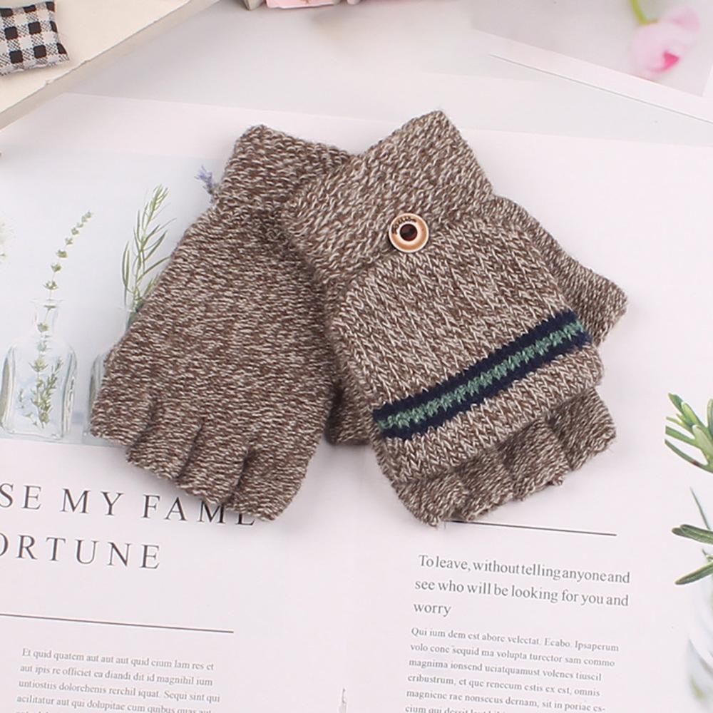 Children's Gloves Autumn Winter Big Half Finger Knit Gloves AB-yarn Boy Outdoor Unisex Simple Cute Gloves