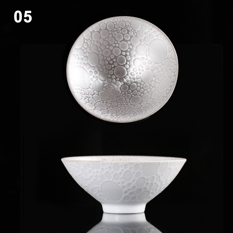 Silver Cup 999 Pure Silver Cup Handmade Ceramic Inlaid Silver Gilt Teamaster Cup for Tea Home LAD: 05