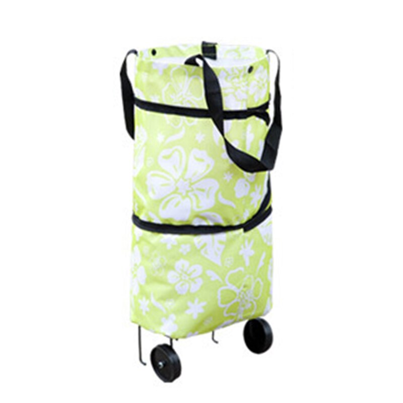 Opvouwbare Boodschappentas Inklapbare Winkelen Trolly Sleepboot Winkelwagentje herbruikbare boodschappentas Hoge Capaciteit groene Zak met Wielen: Flower
