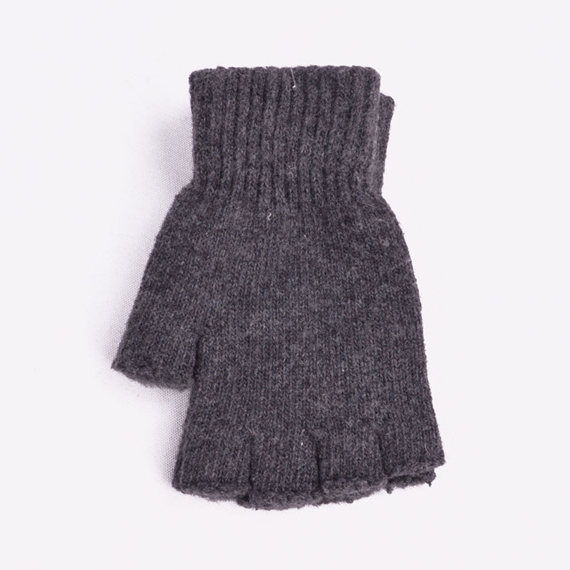 Uld vinter mænd kvinder handsker strikket stræk elastisk halvfinger handsker udendørs vanter varme fingerløse handsker: Mørkegrå
