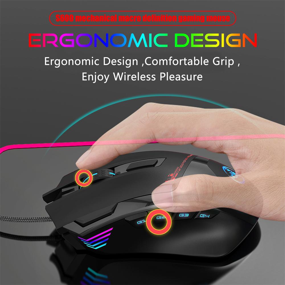 Macro Programming RGB Light 7200DPI Luminous Game Mouse Electric Race Cable Mouse 9 Buttons USB Wired Adjustable Gaming Mouse