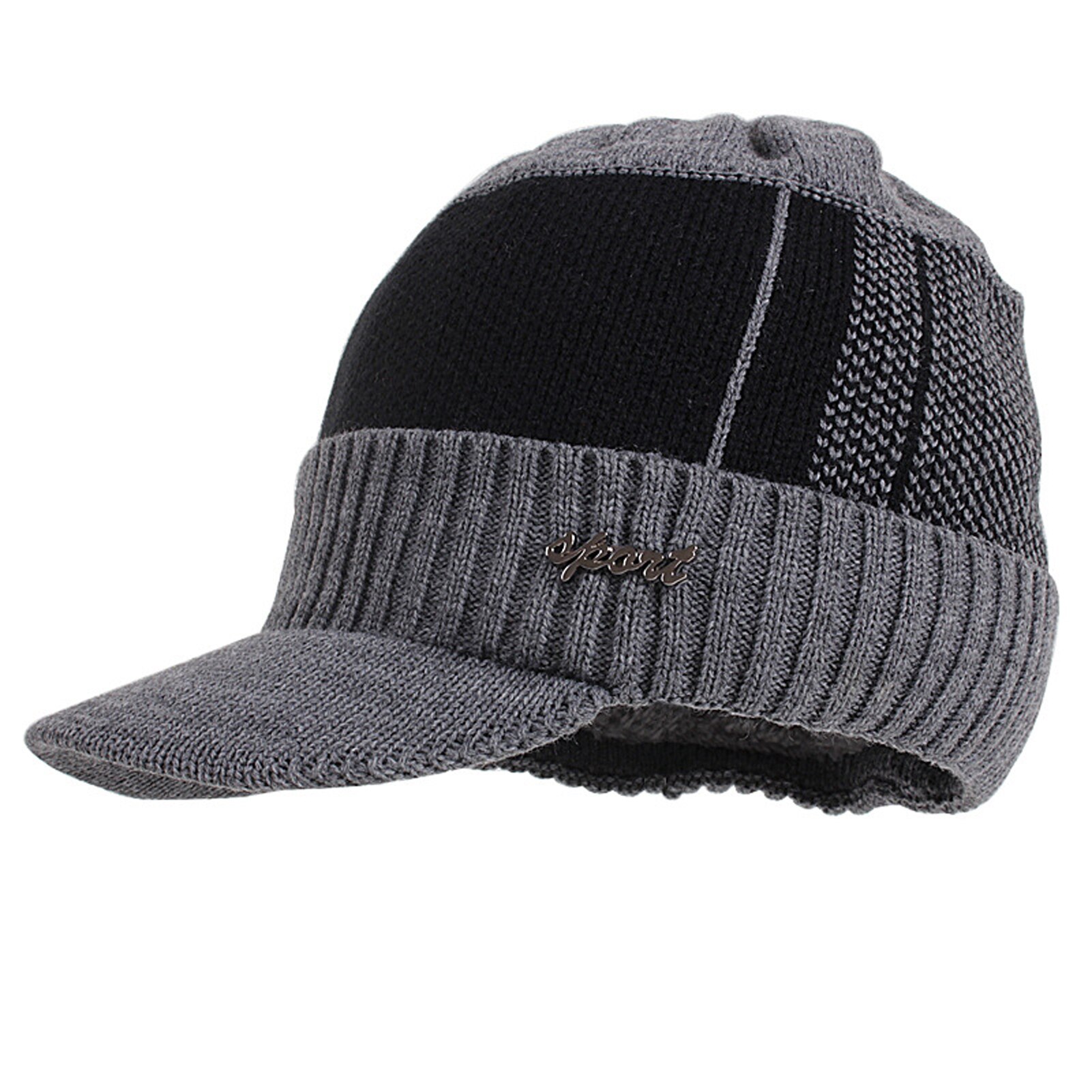 Ensemble de bonnets et écharpes en laine pour homme et femme, Bonnet tricoté, cagoule, masque Gorras, hiver: Gray B