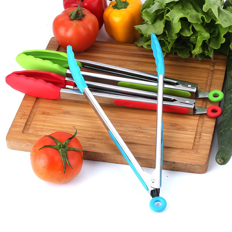 9/12Inch Stainless Steel Silicone Food Tongs Non-Slip Cooking Clip Salad Serving Bbq Tools Grill Tongs Multiuse Kitchen Tool