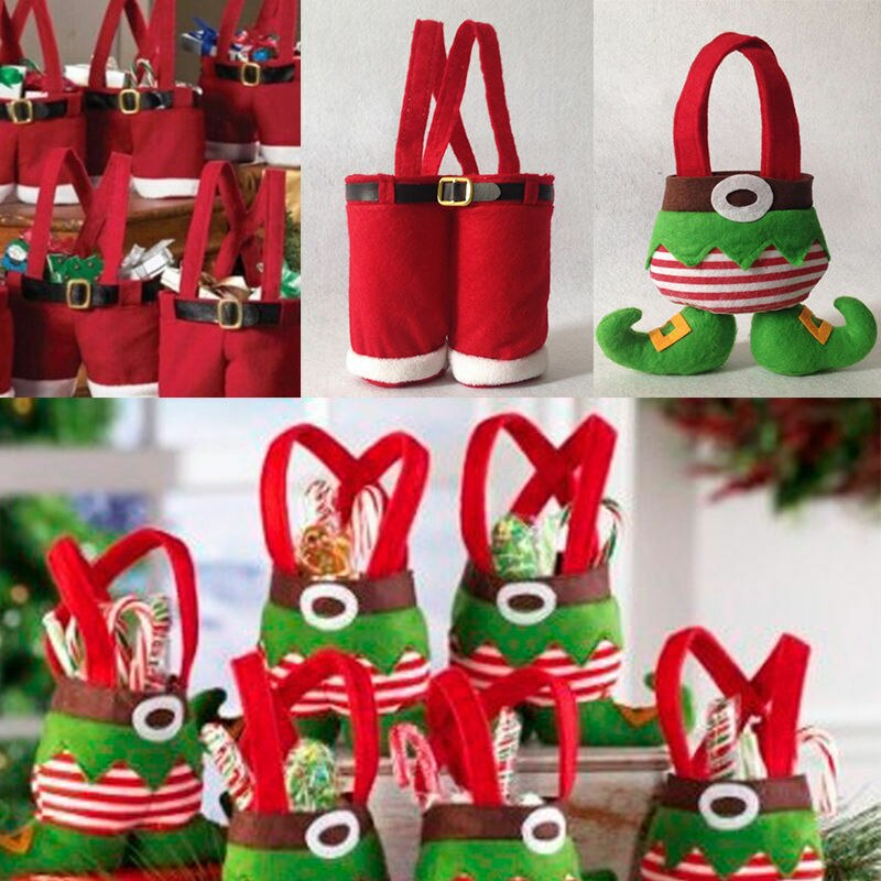 caramelo de la Navidad bolsa Santa pantalones bolsas cestas con mango festivo bolsa de