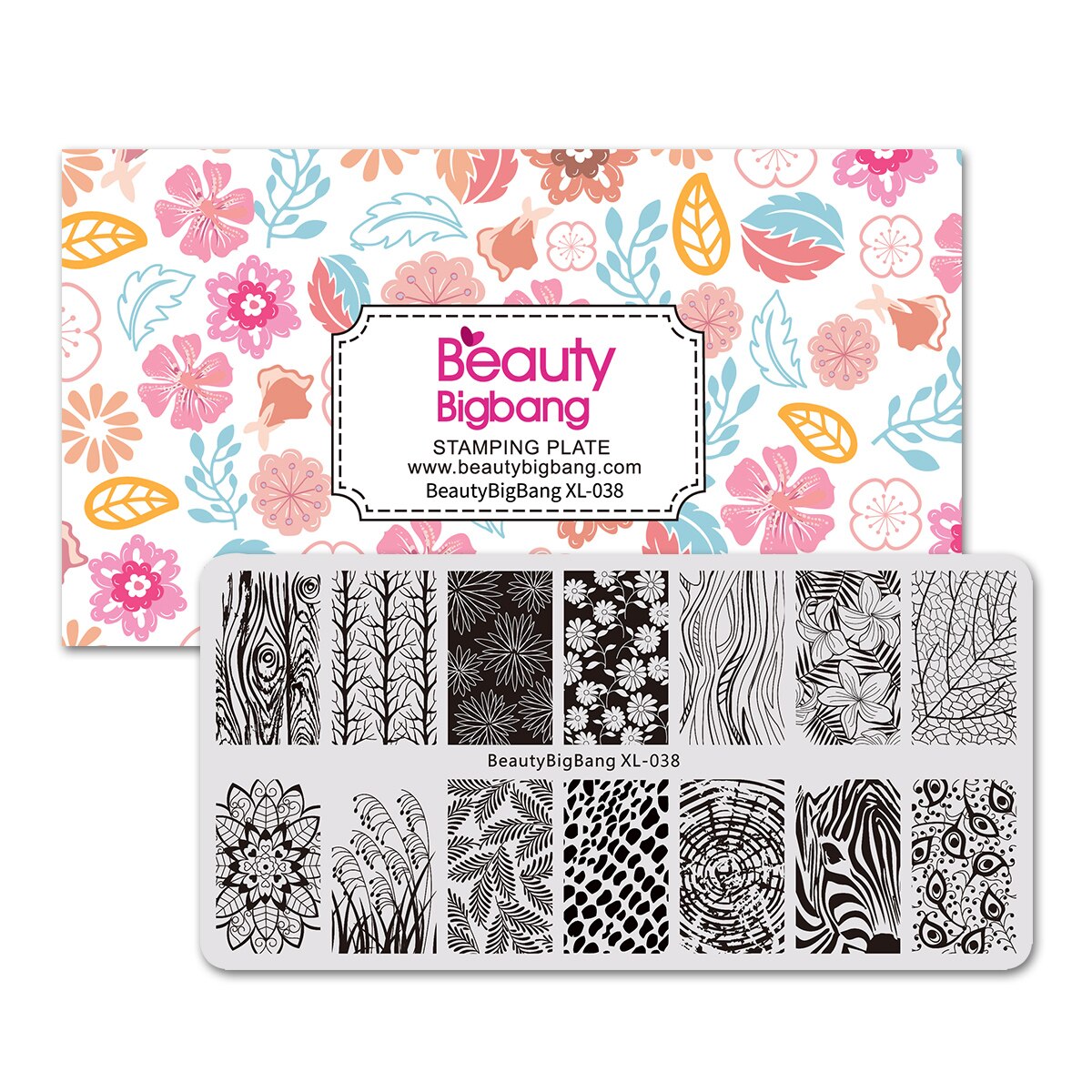 Beautybigbang Nail Stamping Plates Set 10 PCS XL-031-XL-070 Words Flower Animal Geometry Tree Ring Style Image Nail Art Template