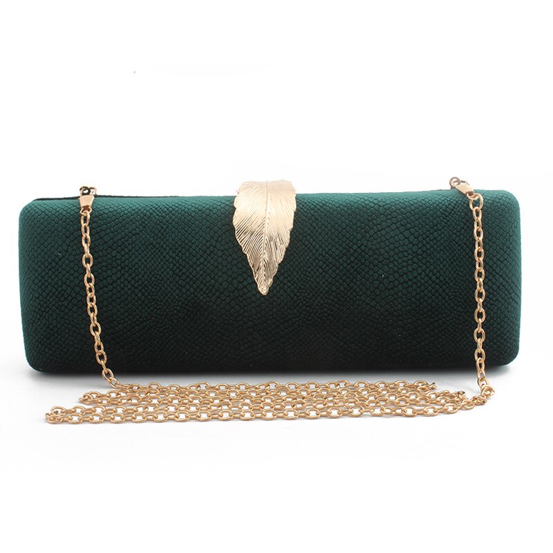 Leaf Clasp Women Clutches Velvet Evening Bags Ladies Gala Dinner Clutch Chain Shoulder Handbags and Purses: Green