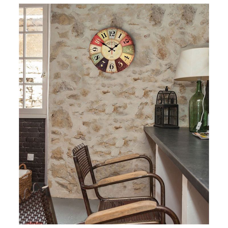 12 Inch Retro Wooden Wall Clock Farmhouse Decor, Silent Non Ticking Wall Clocks Large Decorative - Big Wood Atomic Analog Batter