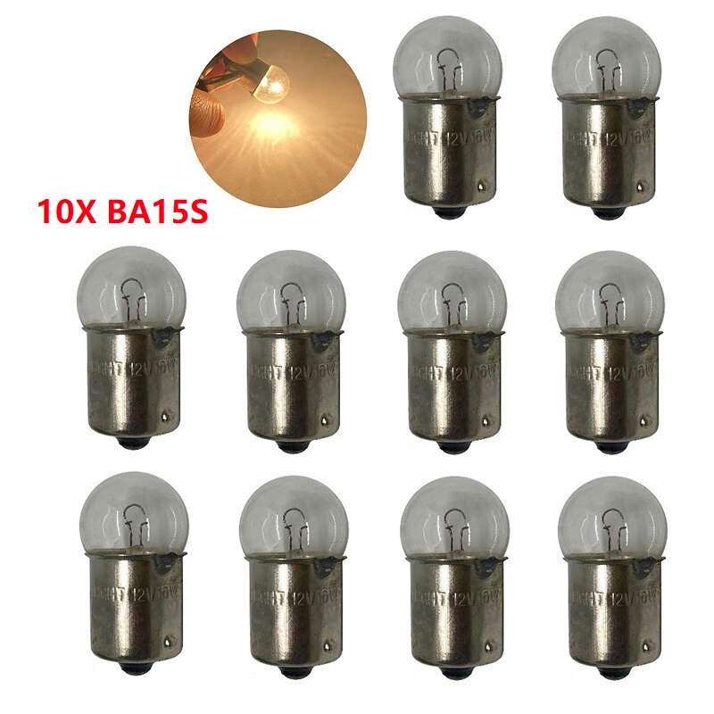 10 stk  g18 12v 10w ba15s 1156 r10w klar glas lampe dreje hale pære auto lastbil indikator halogen lampe