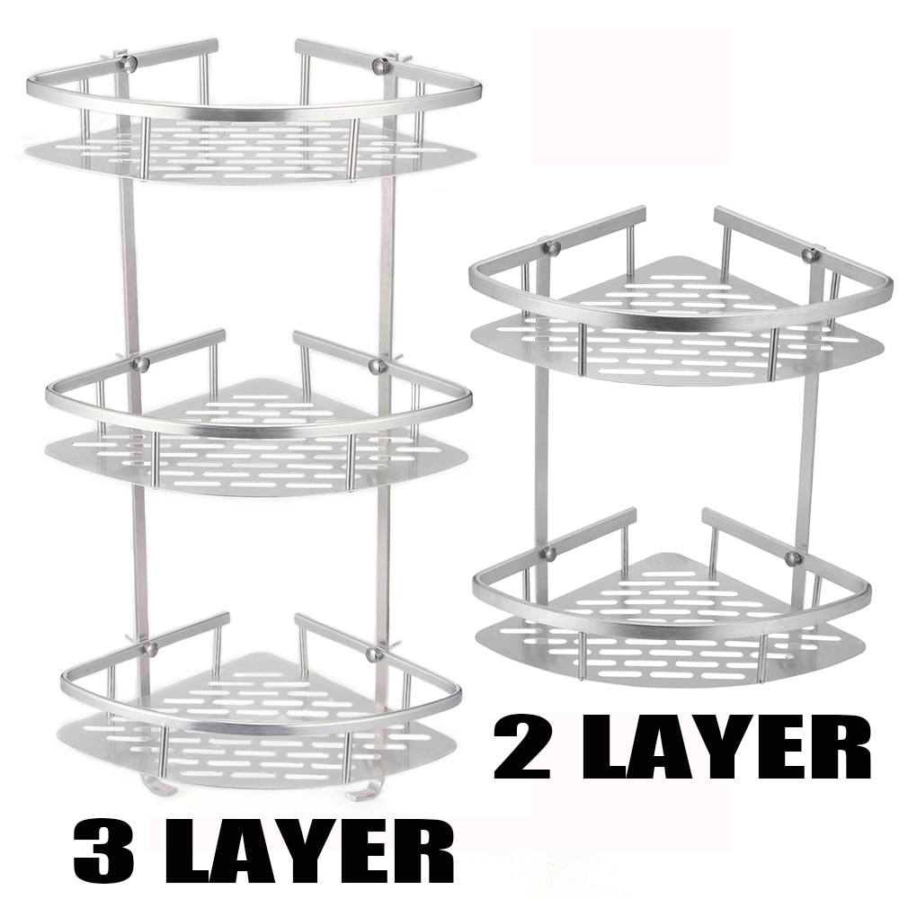 2/3 Layers Triangular Corner Organize Rack Shelves Basket Hanger Shampoo Organizer Shower Bathroom Shelf Kitchen Aluminum