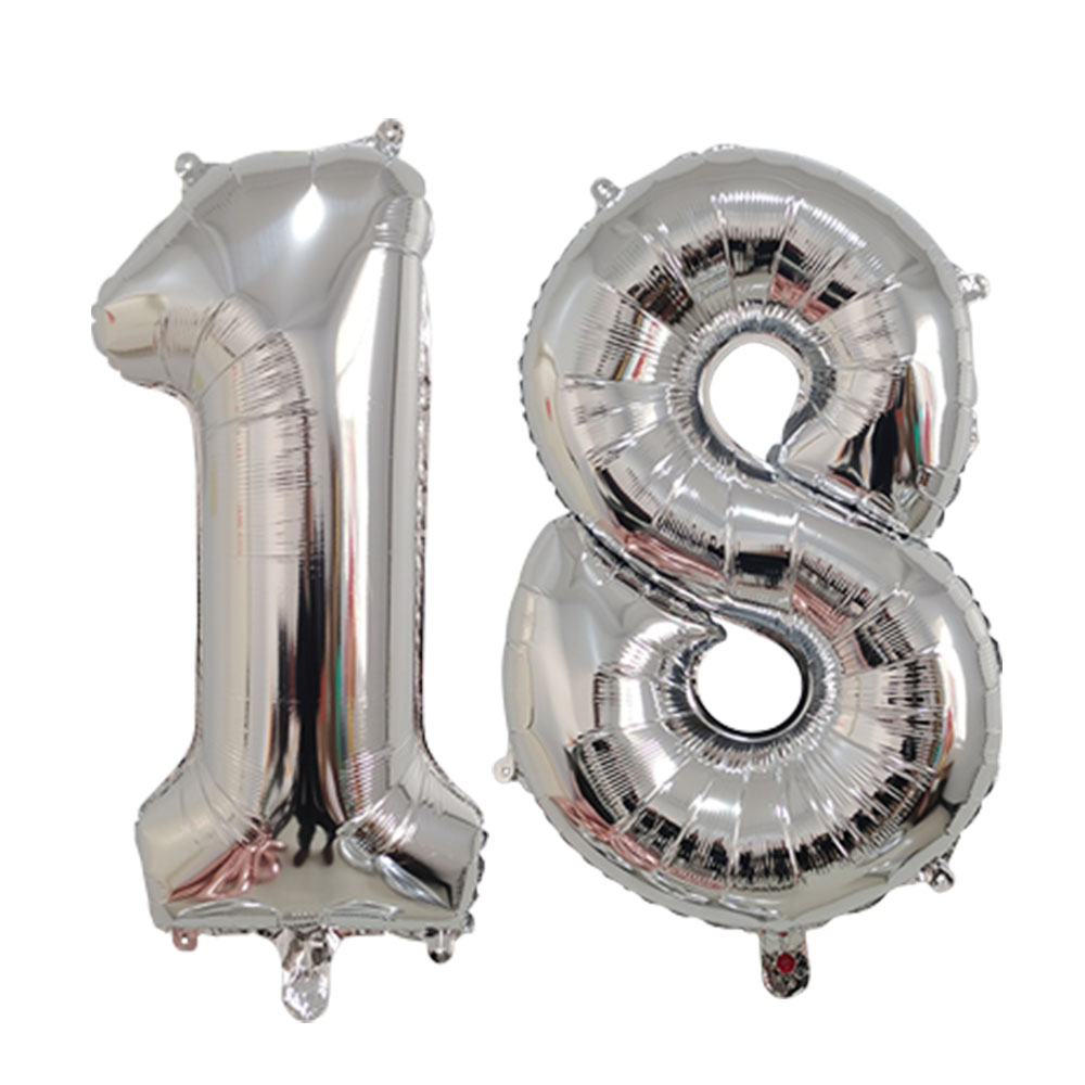 32 pulgadas Número grande dígitos oro negro plata verde rojo azul adulto 18 cumpleaños decoraciones globos suministros para de aniversario: Plata