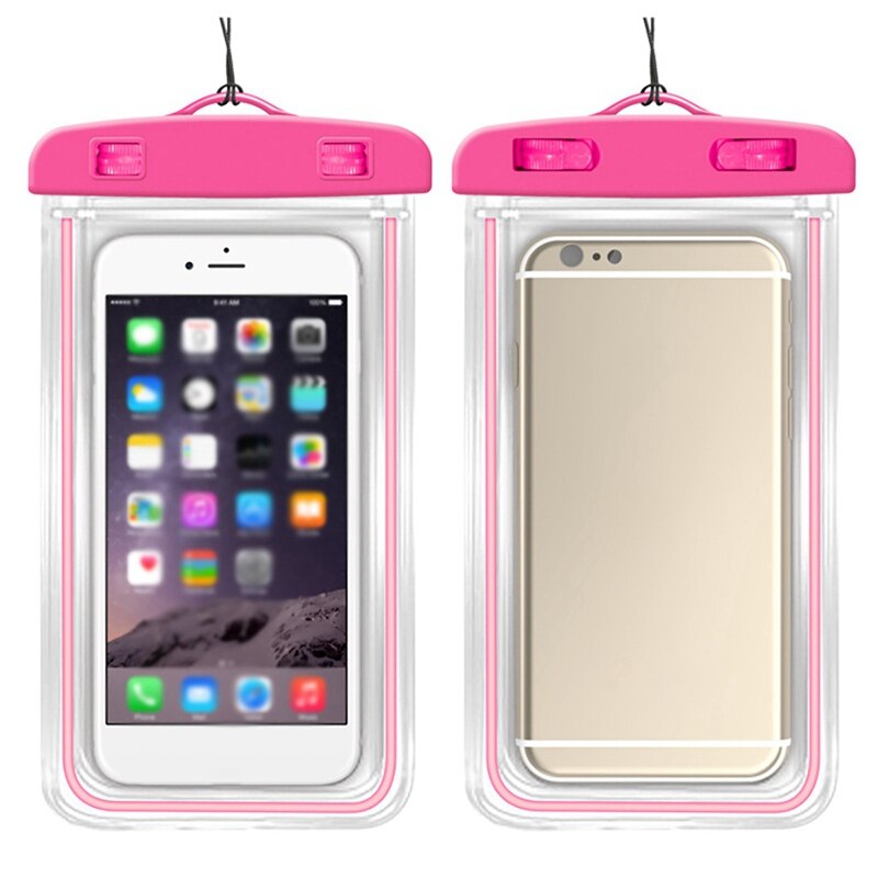 ¡Producto en oferta! Funda de teléfono móvil impermeable fluorescente de TPU de , bolsa transparente sellada de PVC, funda de teléfono SUMERGIBLE: Rojo rosado